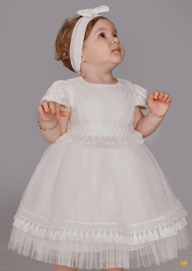 Simli Saçaklı Karpuz Kollu Aylık Elbise