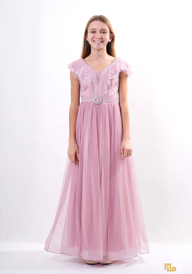 DANTEL BEDEN UZUN TÜL PRENSES ELBİSE Kız Çocuk Abiye