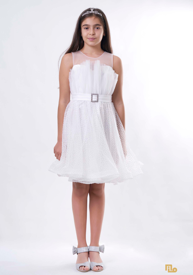 KÖPÜKSİM BASKILI YELPAZE YAKA KISA ELBİSE Kız Çocuk Abiye