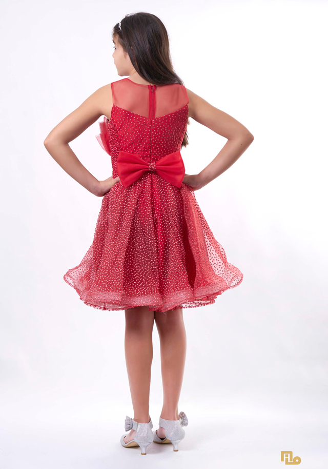 KÖPÜKSİM BASKILI YELPAZE YAKA KISA ELBİSE Kız Çocuk Abiye