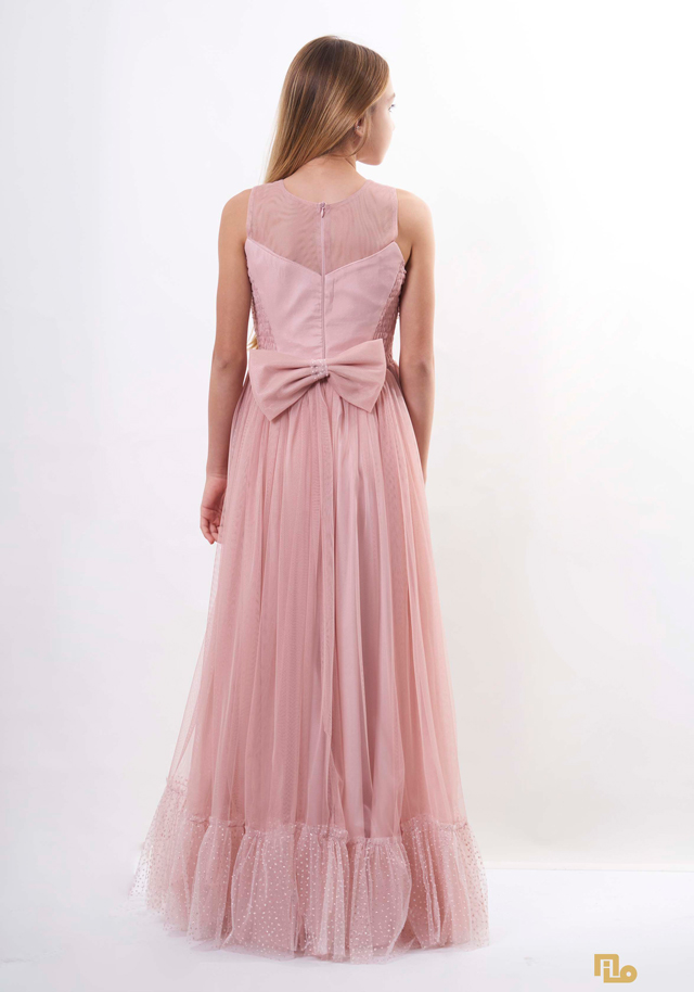 YELPAZE YAKA KEMERLİ ETEK FIRFIRLI UZUN PRENSES Kız Çocuk Abiye